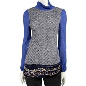 Custo Barcelona Textured Bouclé Knit & Sheer Sleeve Sweater – Size Small